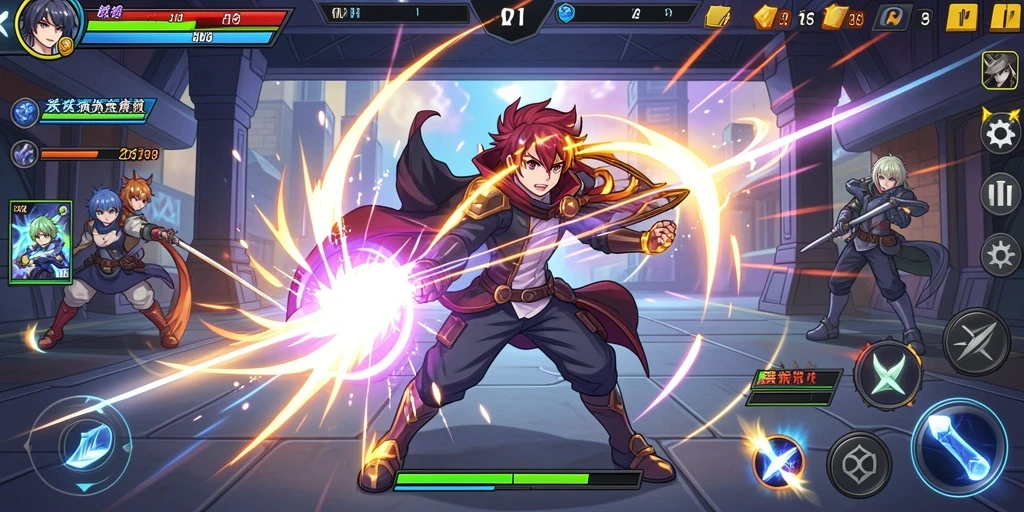 Gambar menunjukkan karakter utama dalam aksi heroik.